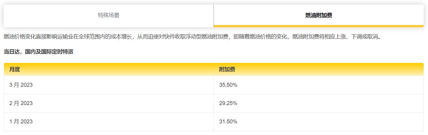 DHL燃油附加费