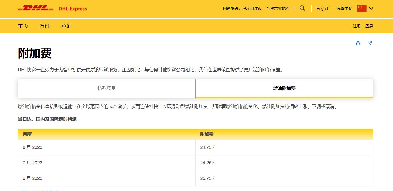 DHL燃油附加费