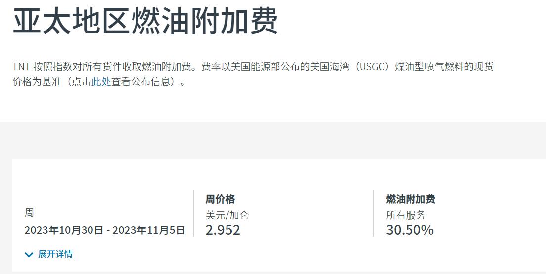 11月份tnt燃油附加费更新